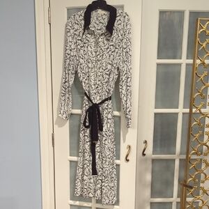 Ted Baker Black and White Midi Shirt Dress with Notched Collar and Belt